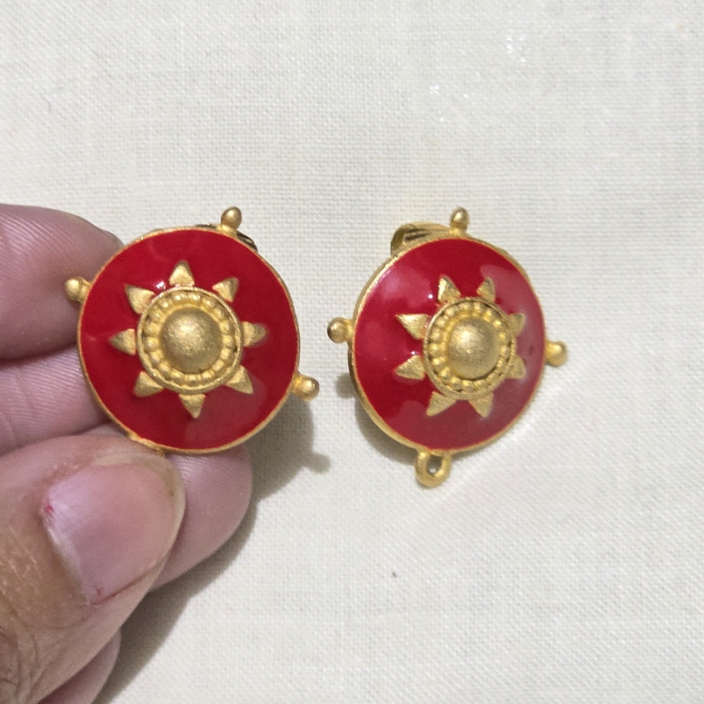 Gold and Red Sunburst Earrings